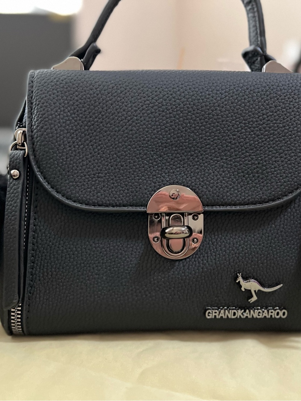 Black Pebbled Top-Handle Bag
